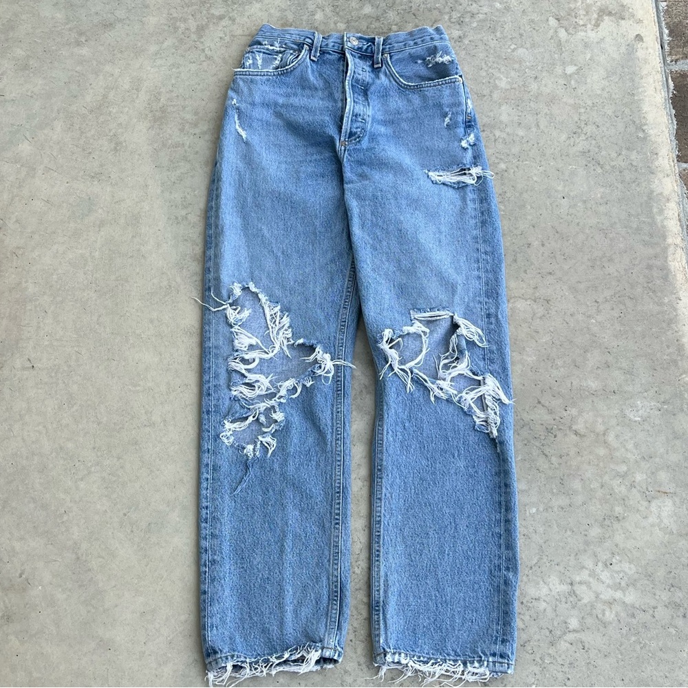 AGOLDE 90s Distressed High Waisted Denim Jeans Blue Women's 25/26